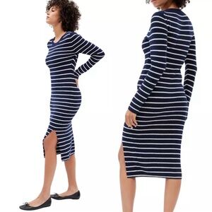 New NWT GAP Sweater Midi Dress Long Sleeve Navy White Striped Rib-knit Sz Small